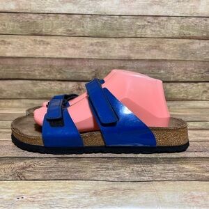 Birki’s Blue Patent Leather Madura Strap Sandals